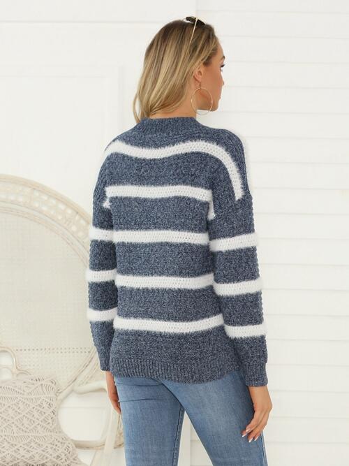 Striped Round Neck Long Sleeve Sweater