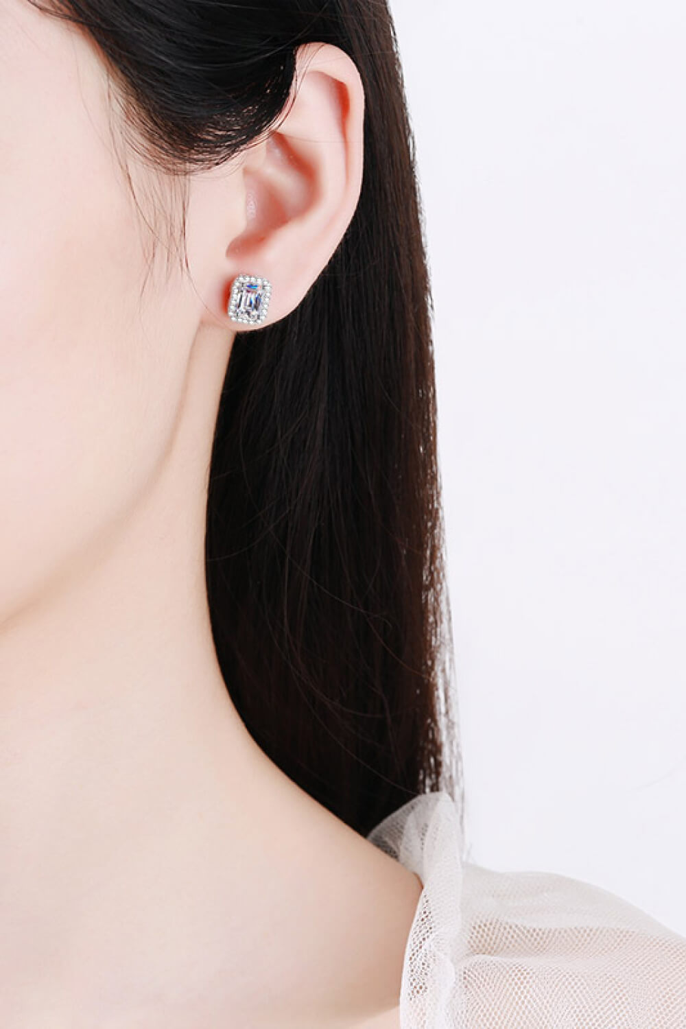 Women's 1 Carat Moissanite Rhodium-Plated Square Stud Earrings
