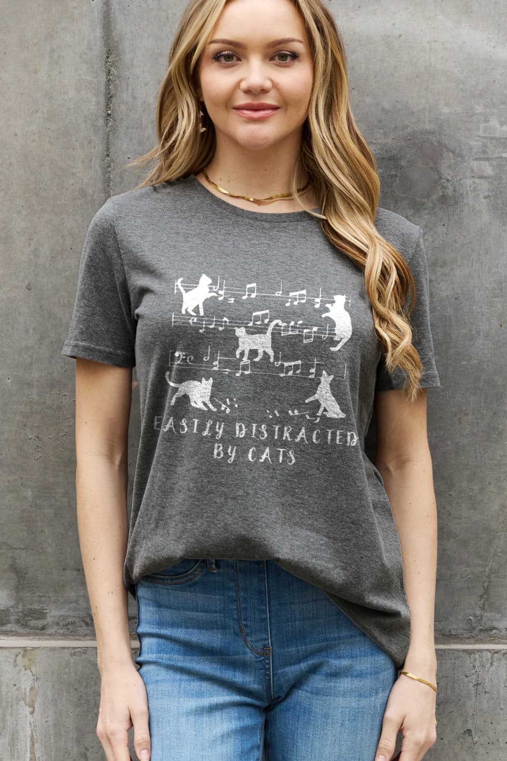 Simply Love Full Size Halloween EASILY DISTRACTED BY CATS Graphic Cotton Tee