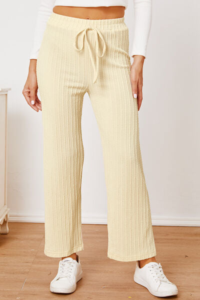 Savannah Lynn Textured Elastic Waist Straight Pants