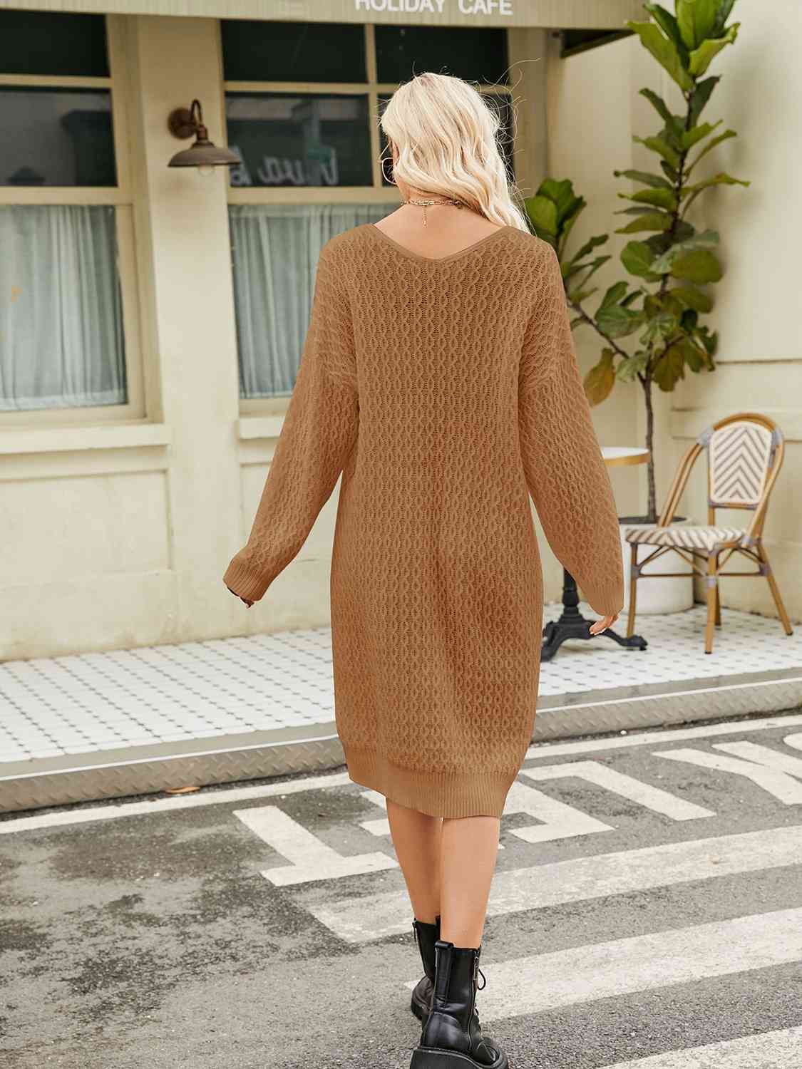 CozyWonders V-Neck Long Sleeve Sweater Dress