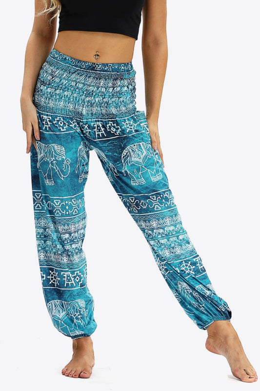 SAVANNAH LEA One Size Elephant Print Pocket Joggers