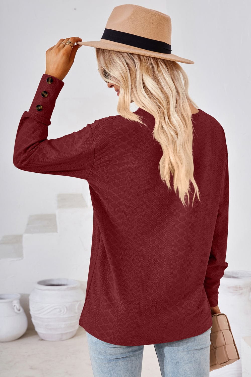 Full Size V-Neck Long Sleeve Blouse