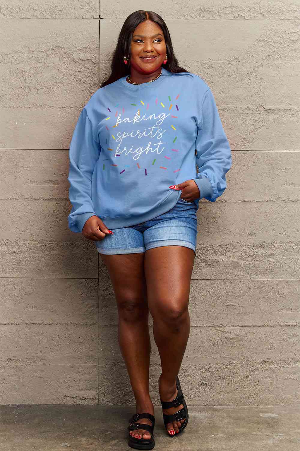 Simply Love Full Size CHRISTMAS Letter Graphic Round Neck Long Sleeve Sweatshirt