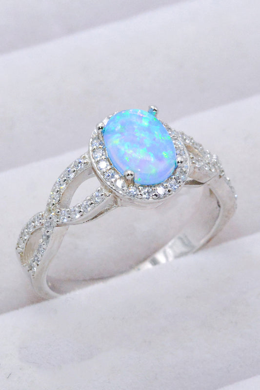 Sky Blue 925 Sterling Silver Opal Halo Ring