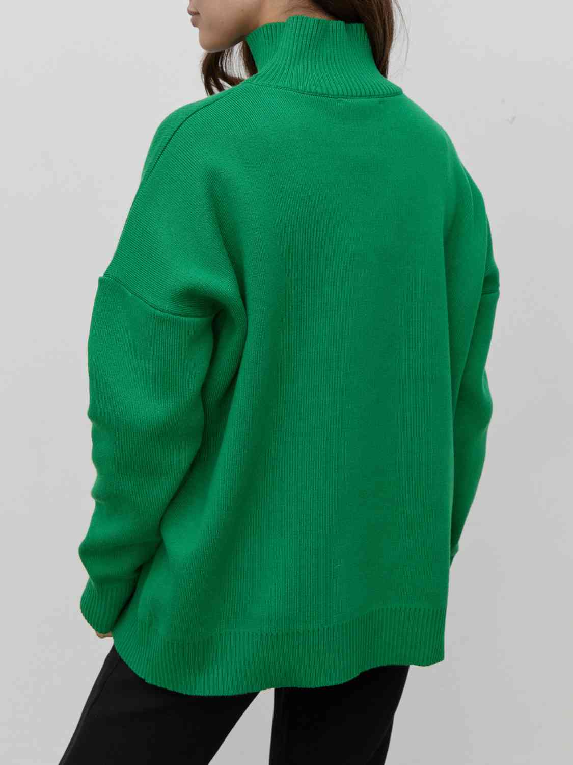 One Size Mock Neck Dropped Shoulder Sweater