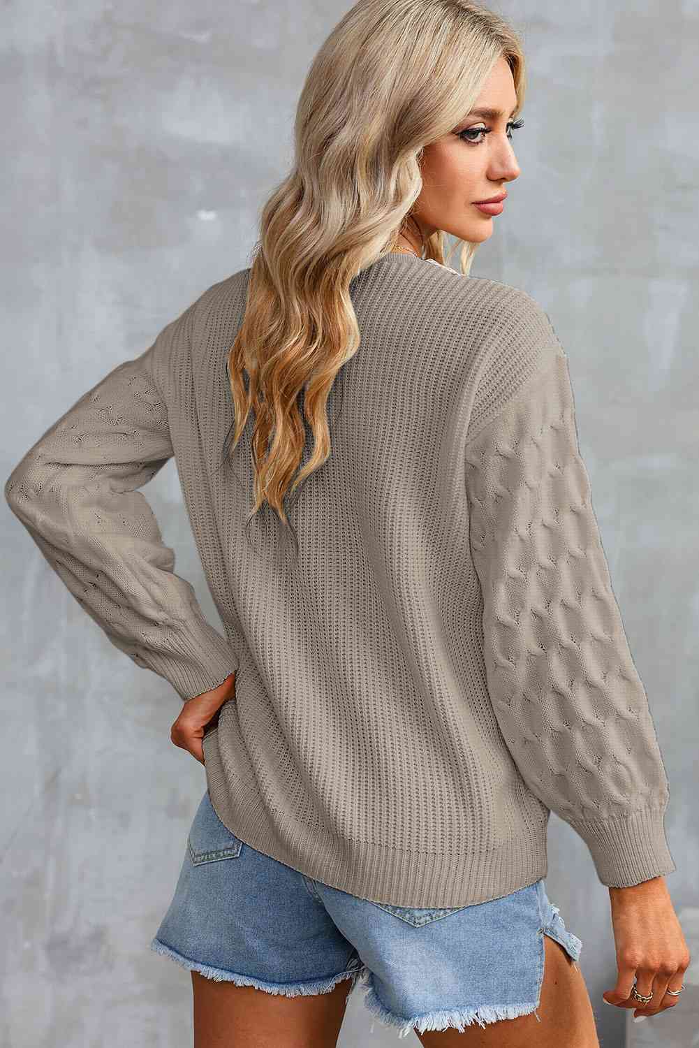 KnittedEmporium Full Size Contrast V-Neck Sweater