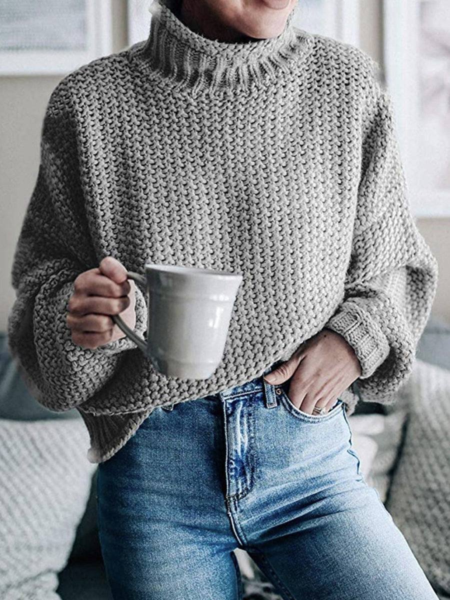 Moderate Stretch Turtleneck Dropped Shoulder Sweater