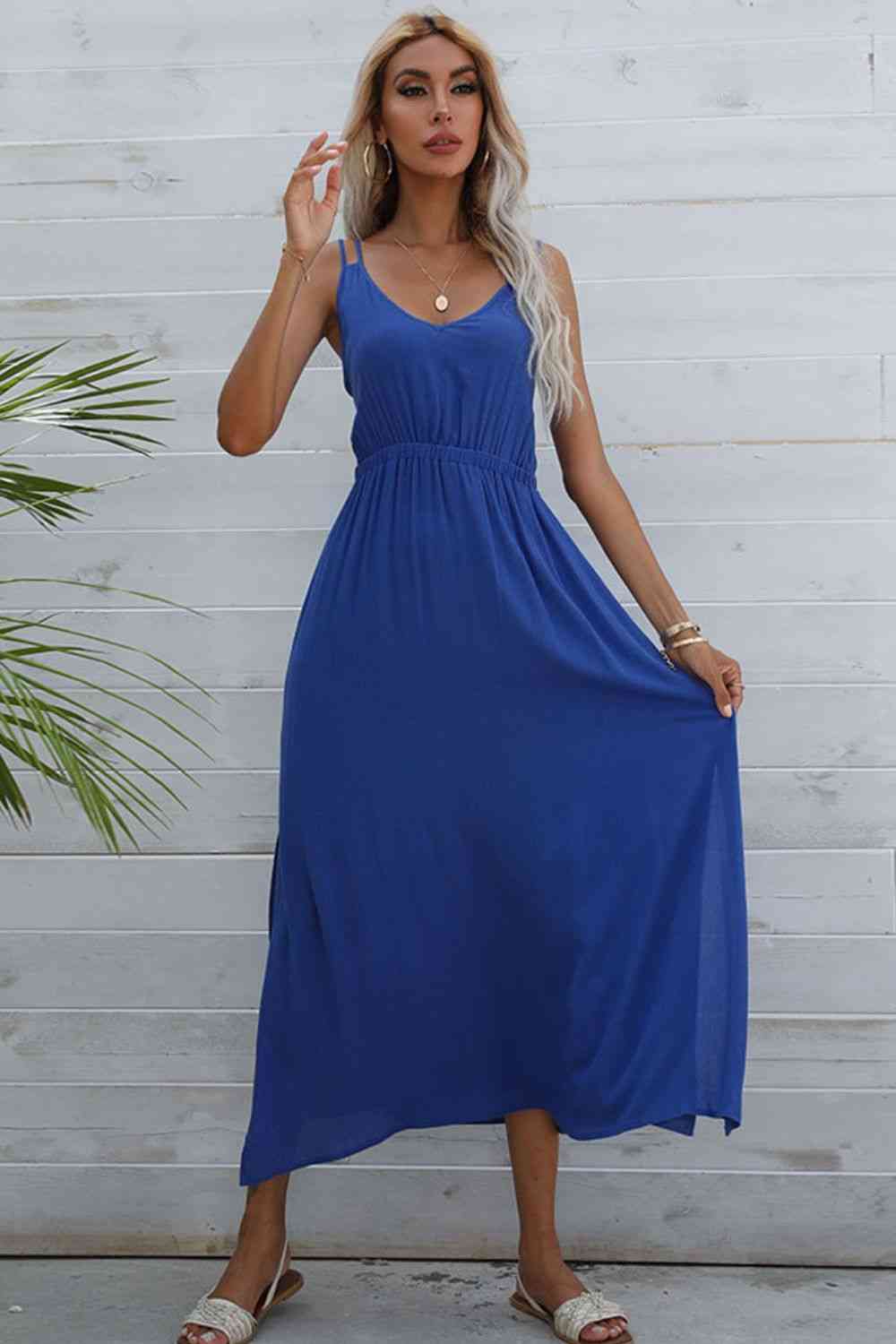 Cobalt Blue Double-Strap Side Slit Dress