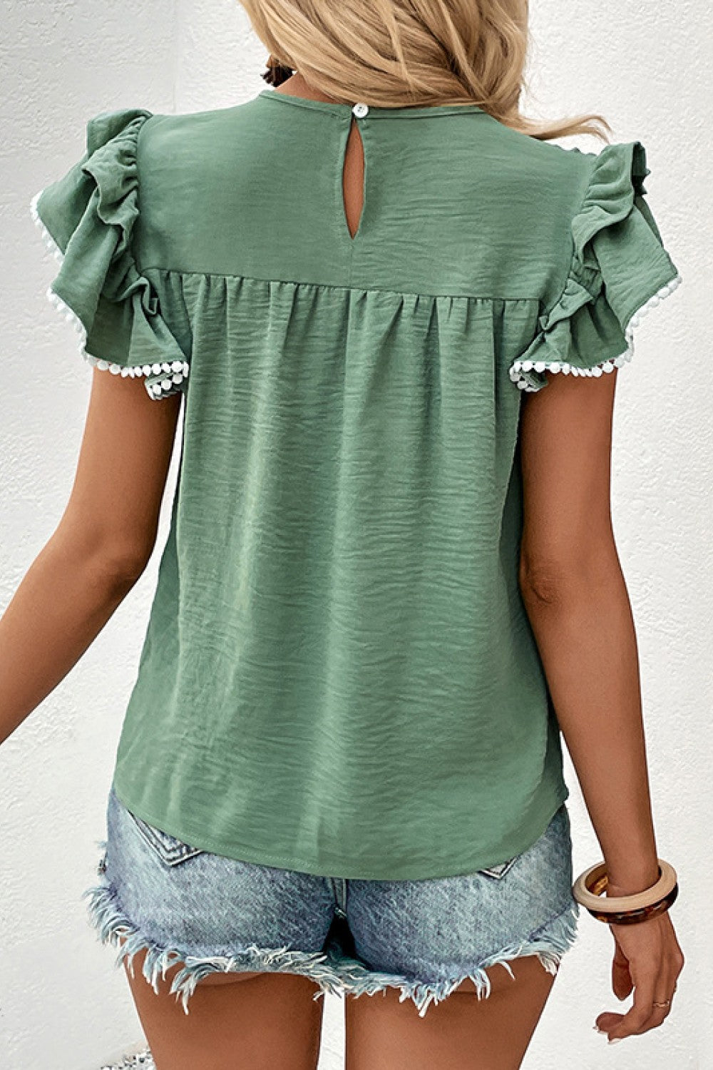 SO CHIC Pleated Detail Flutter Sleeve Blouse