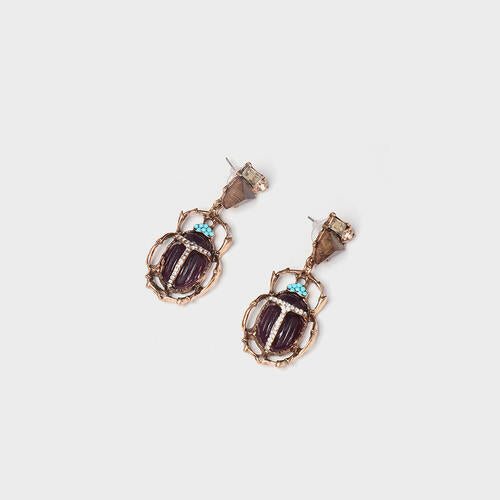 Brown Beetle Shape Rhinestone Alloy Dangle Earrings