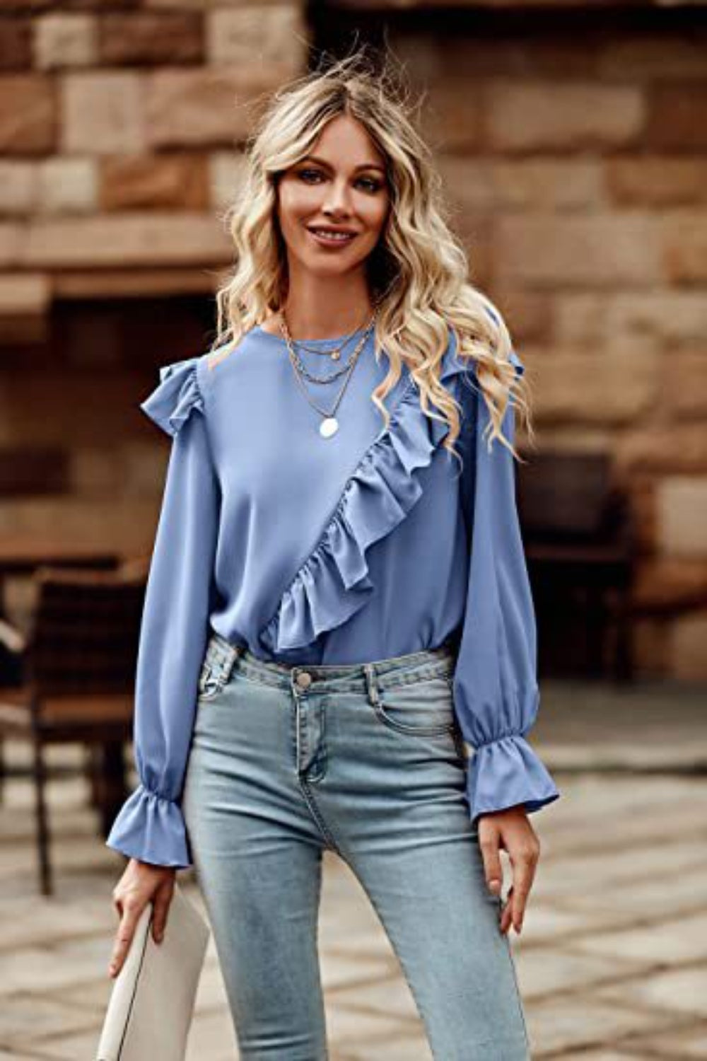 Full Size Ruffled Round Neck Long Sleeve Top