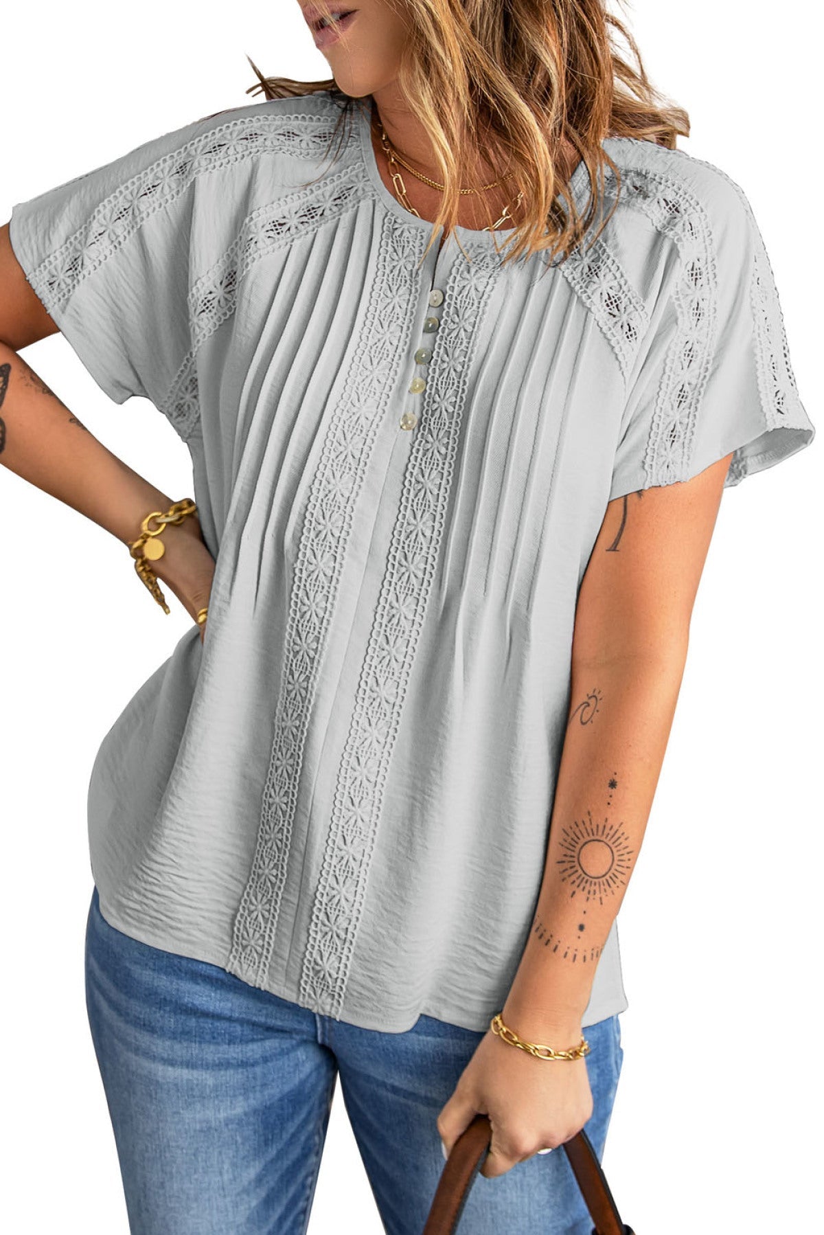 Crochet Eyelet Short Sleeve Top