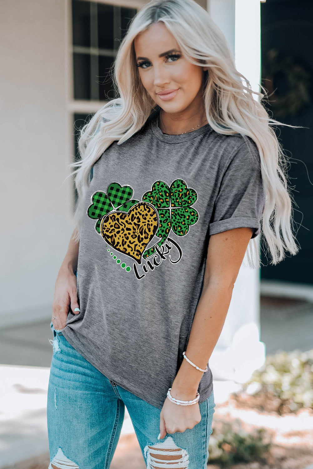 Women's Full Size LUCKY St. Patrick's Graphic Cuffed Short Sleeve Tee Shirt