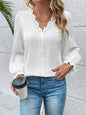 V-Neck Lace Detail Flounce Sleeve Blouse