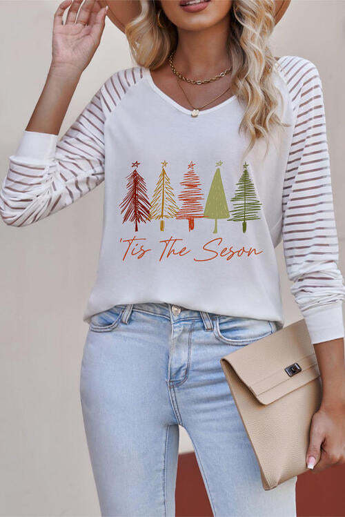 CHRISTMAS THEMED Graphic Striped Long Sleeve T-Shirt