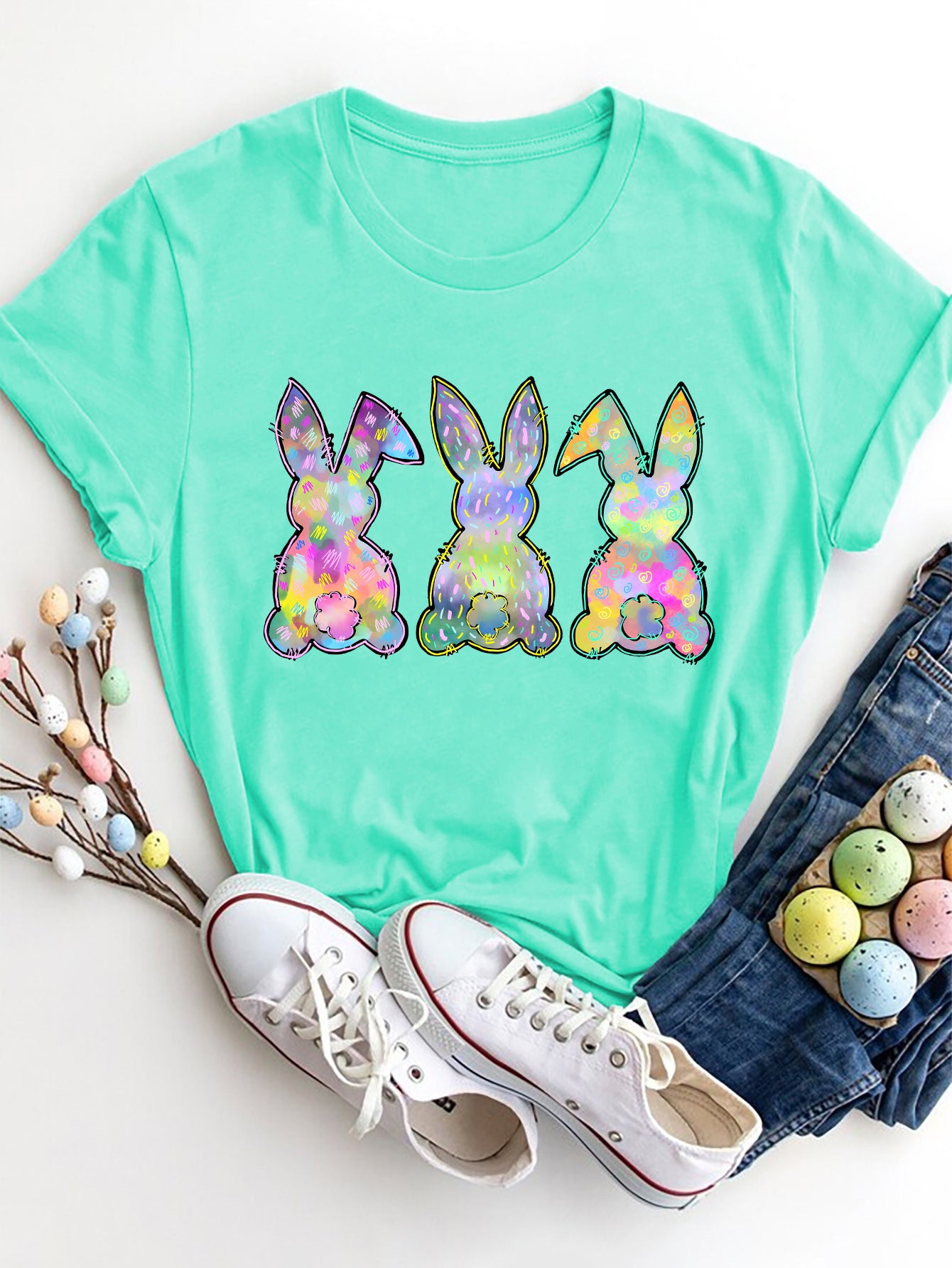 Rabbit Round Neck Short Sleeve T-Shirt