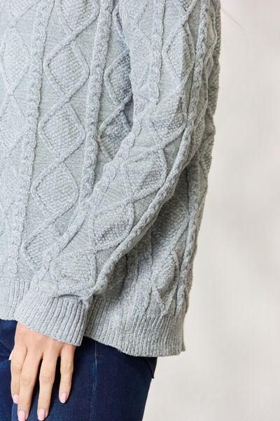 BiBi Cable Knit Round Neck Dust Sage Green Sweater