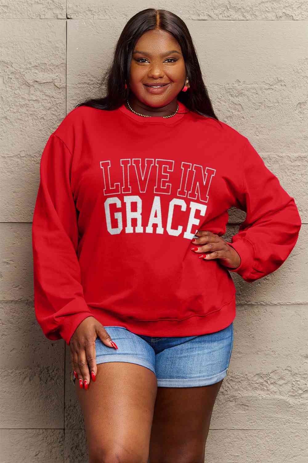 Simply Love Full Size LIVE IN GRACE Graphic Sweatshirt