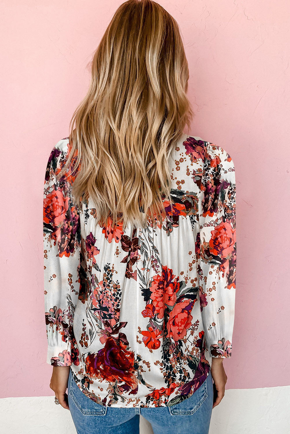 Full Size Floral Print Round Neck Long Sleeve Blouse