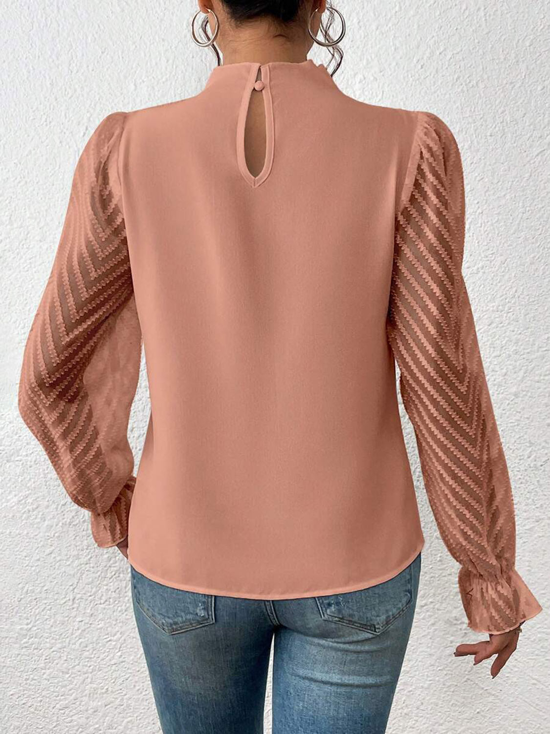 Full Size Mock Neck Flounce Sleeve Blouse