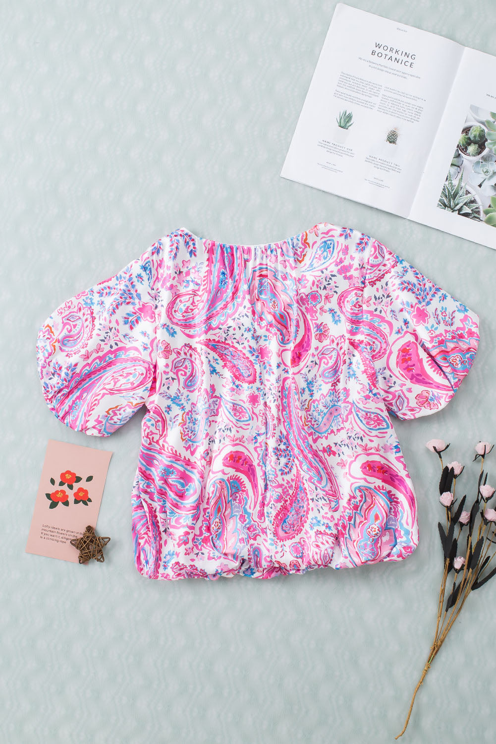 Malibu Dreams Paisley Print Short Sleeve Blouse