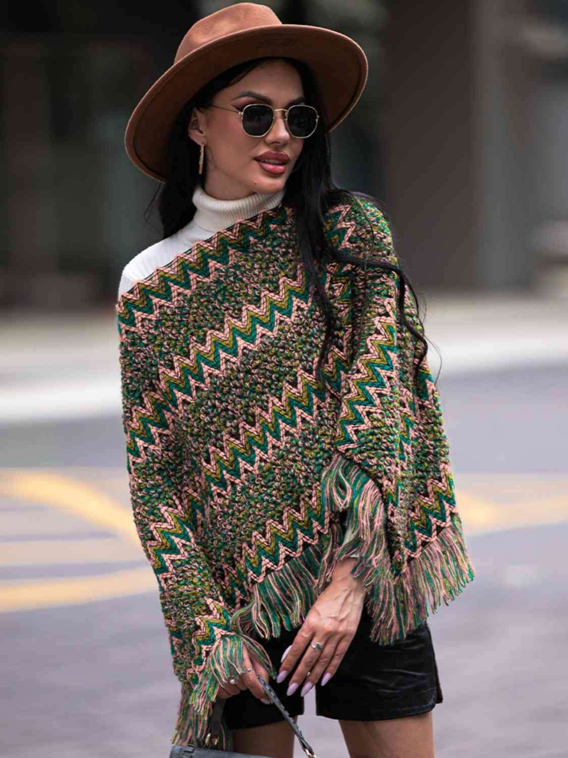 Boho Bea Fringe Hem Boatneck Poncho