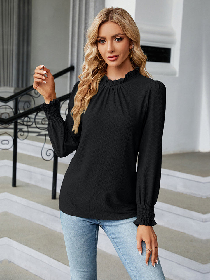 Full Size Round Neck Flounce Sleeve Blouse