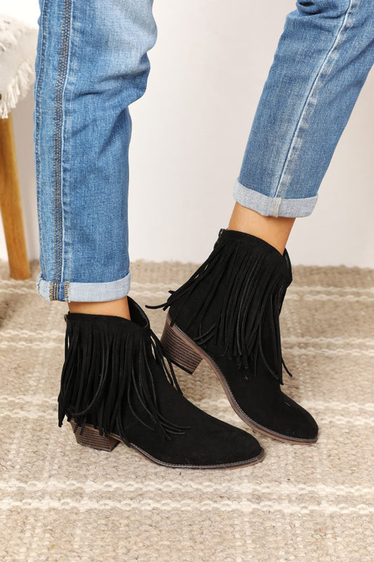 Legend Women's Fringe Cowboy Western Black Ankle Boots
