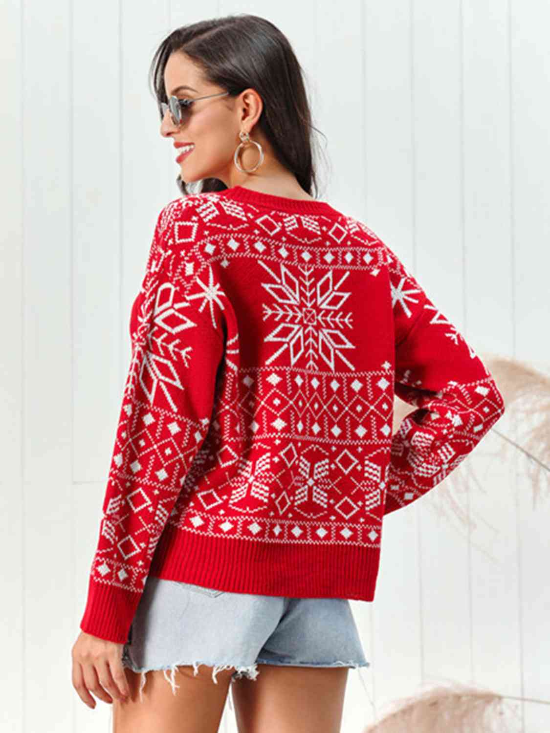 Christmas Snowflake Pattern Round Neck Sweater