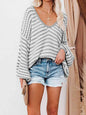 Striped Drop Shoulder V-Neck Sweater