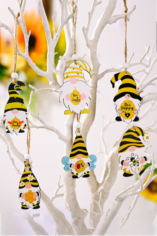 Hanging 3-Pack Bee Themed Wood Gnome Ornaments