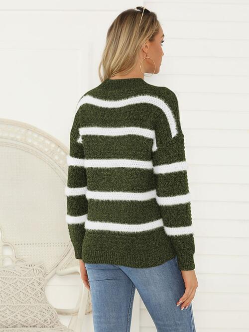 Striped Round Neck Long Sleeve Sweater