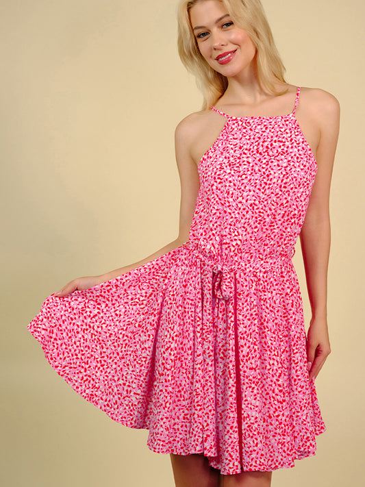 Hot Pink Printed Sleeveless Mini Dress