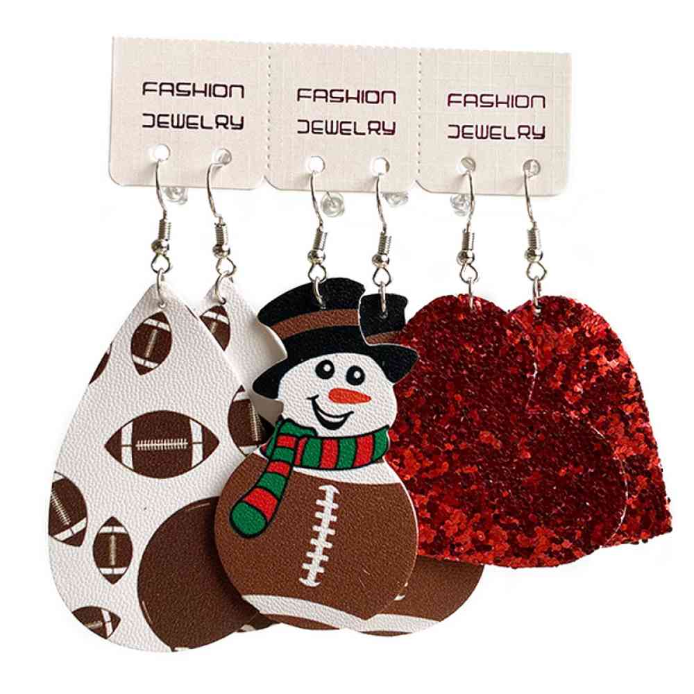 Christmas Snowman, Ball, and Heart Earrings Set