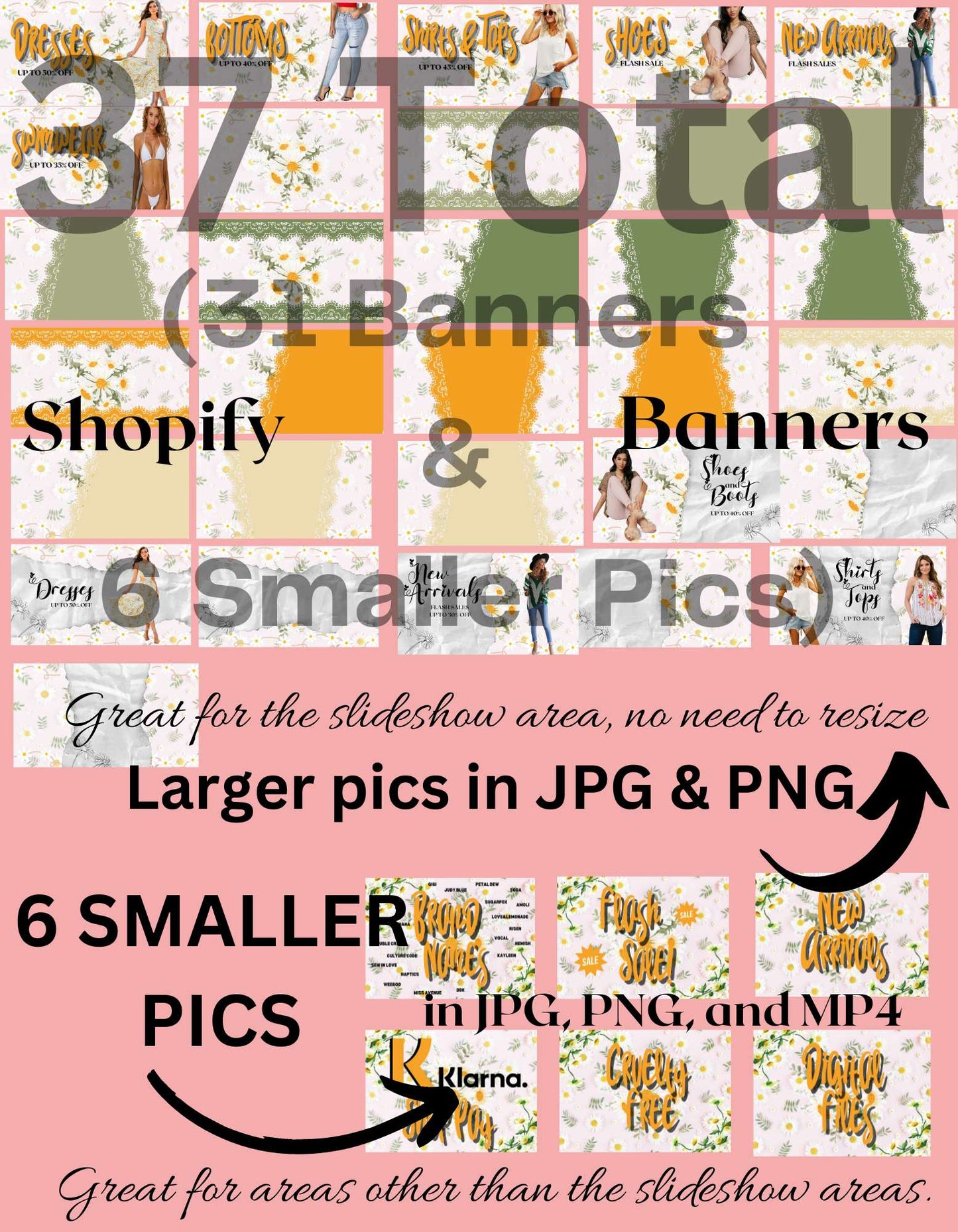 BGShop 37 Digital Daisy Themed Banners & Pics for Blog Posts or Sites | 31 Banners & 6 Pics | JPG PNG MP4