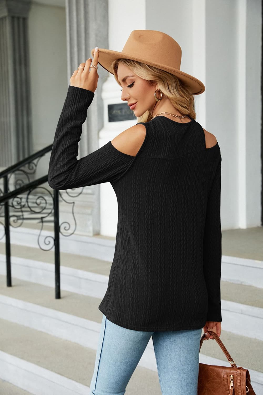 Full Size Dropped Shoulder Long Sleeve Blouse