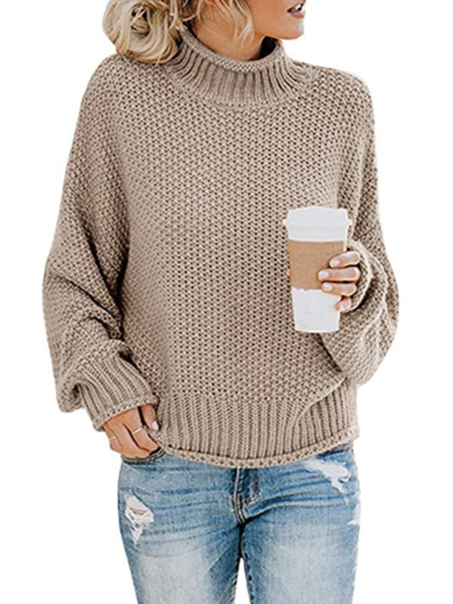 Moderate Stretch Turtleneck Dropped Shoulder Sweater