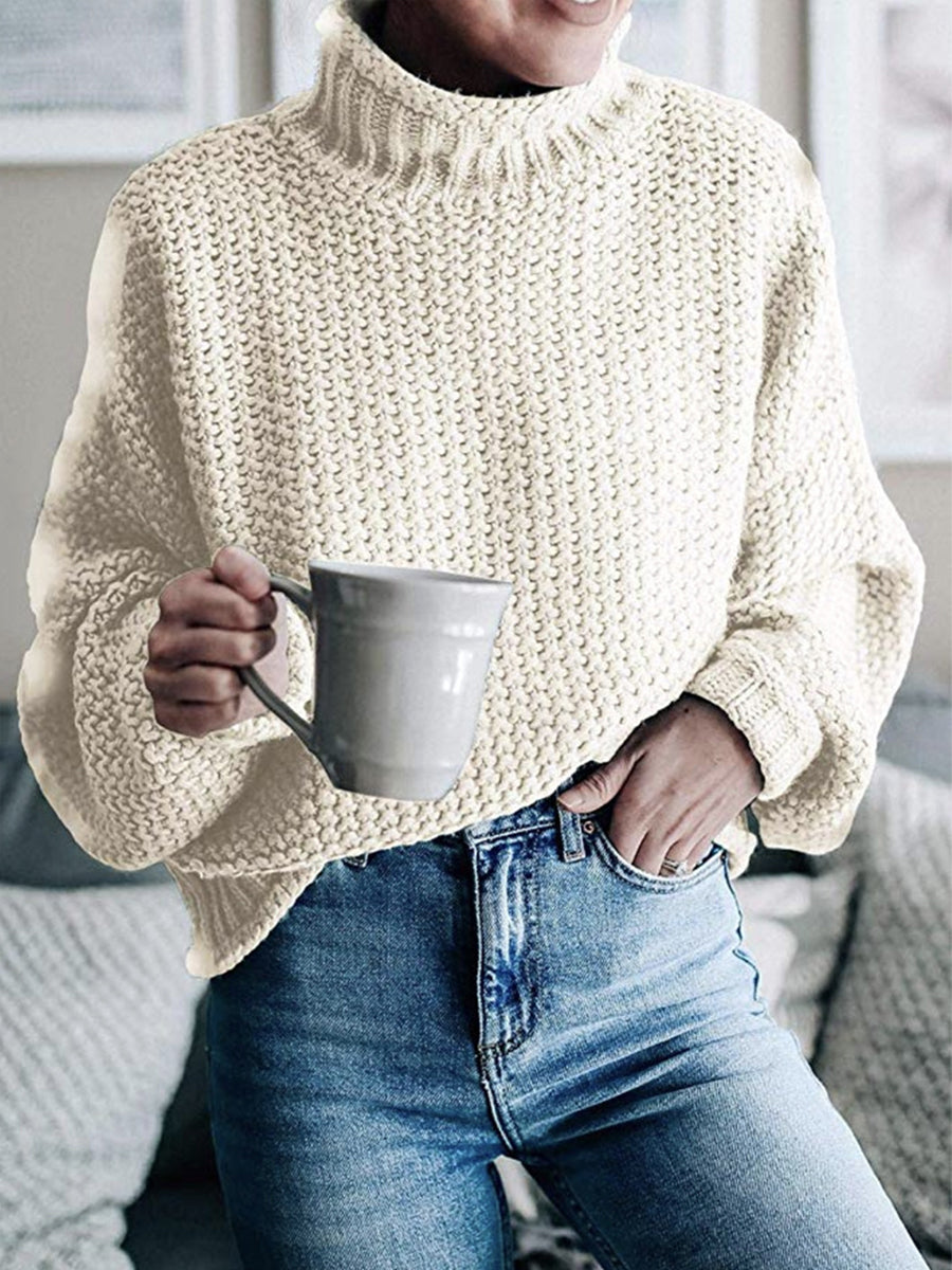 Moderate Stretch Turtleneck Dropped Shoulder Sweater