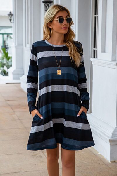 Women's Candida Striped Round Neck Long Sleeve Dress