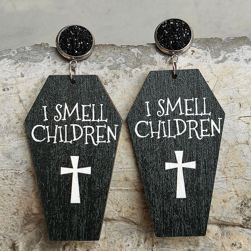 Halloween Coffin Shape Wooden Dangle Earrings