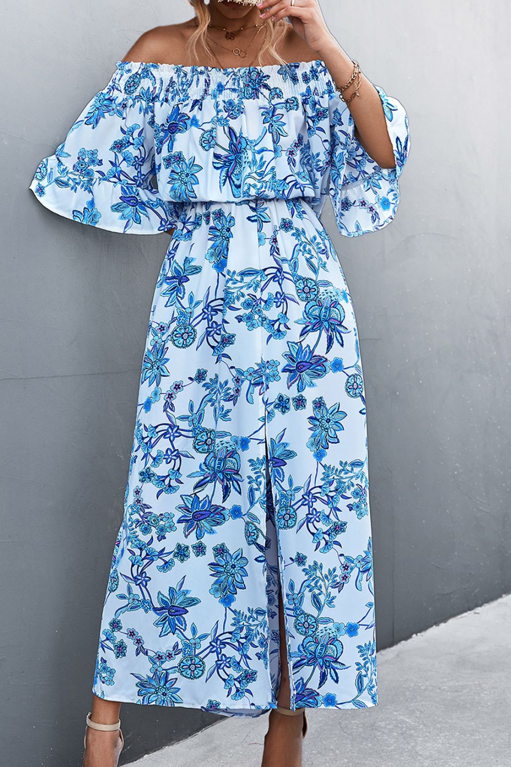 Women's Floral Off-Shoulder Front Split Dress