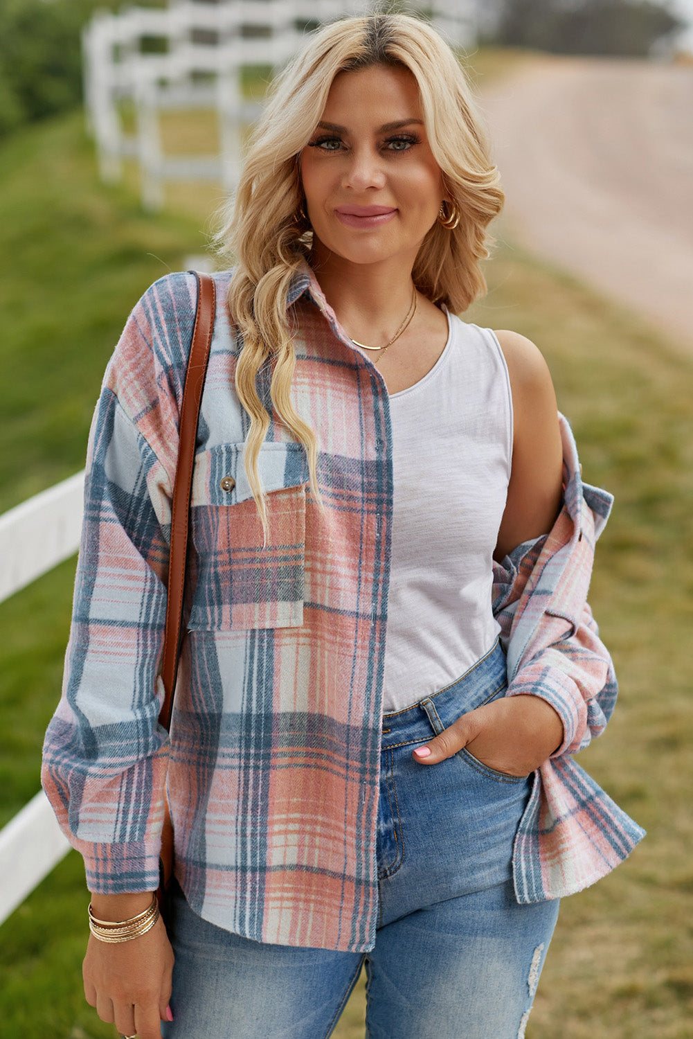 Full Size Plaid Dropped Shoulder Shacket