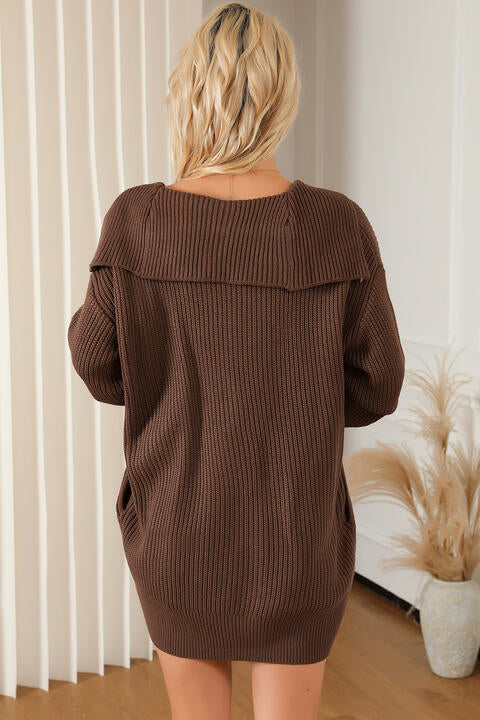 Chestnut Brown V-Neck Button Down Dropped Shoulder Cardigan