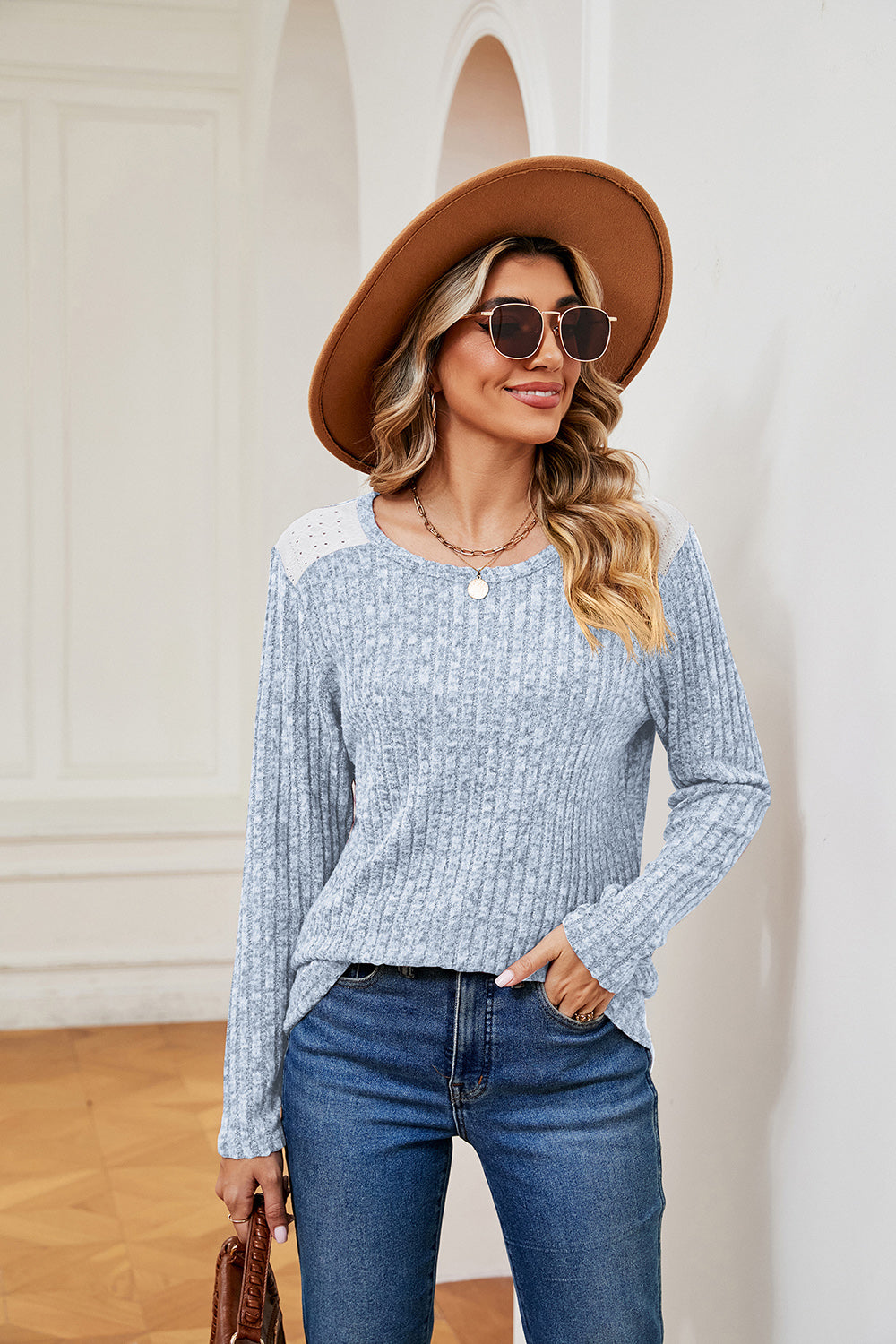 Full Size Round Neck Ribbed Top