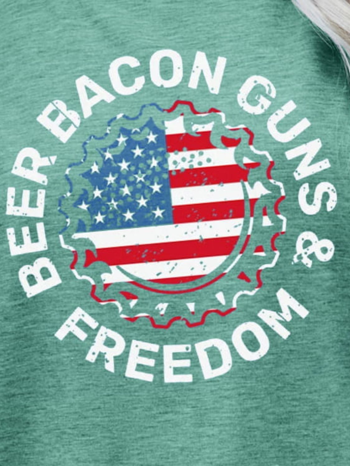 Malibu Dreams BEER BACON GUNS & FREEDOM US Flag Graphic Tee