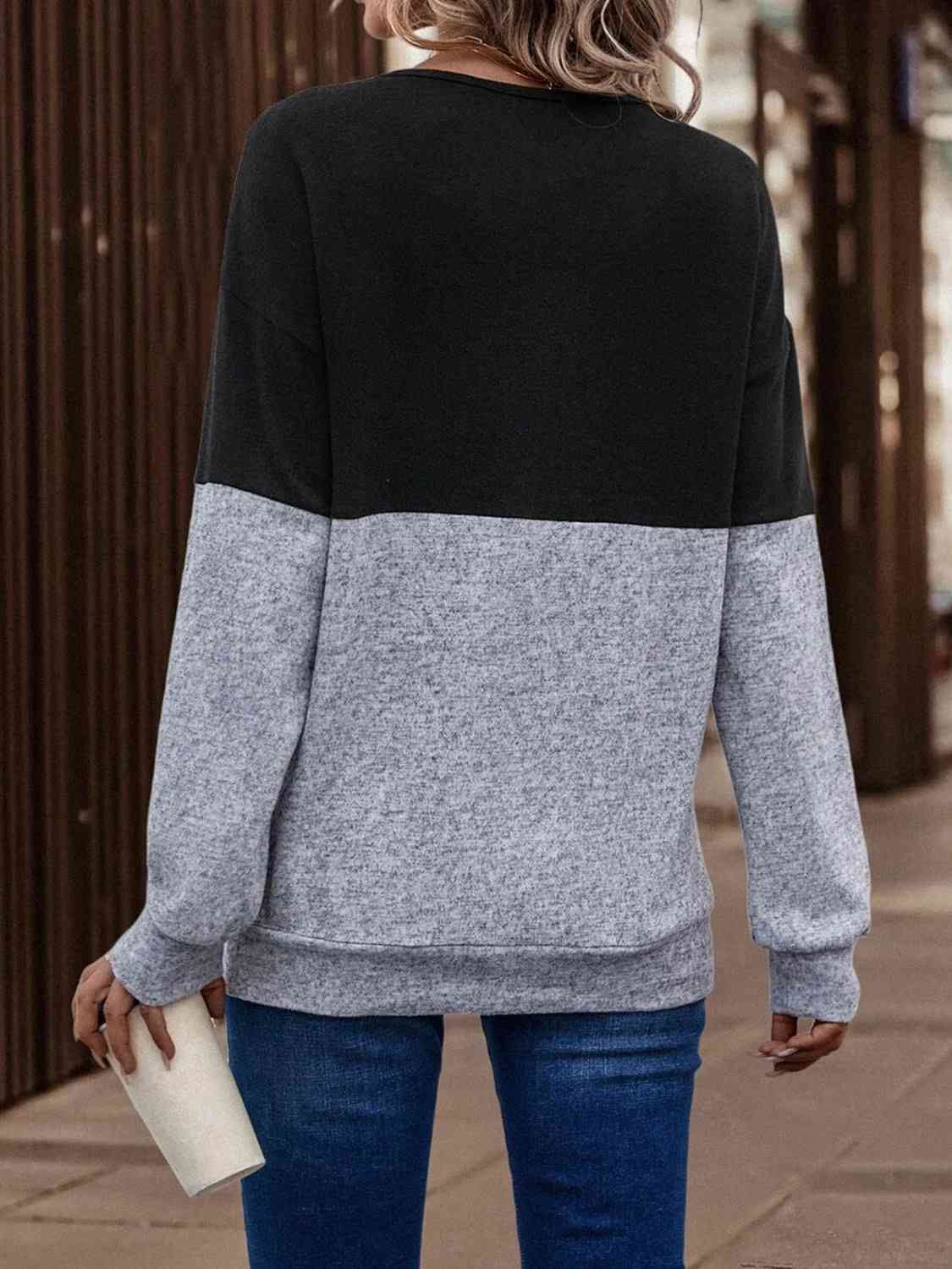 Full Size Two-Tone Crisscross Detail Sweatshirt