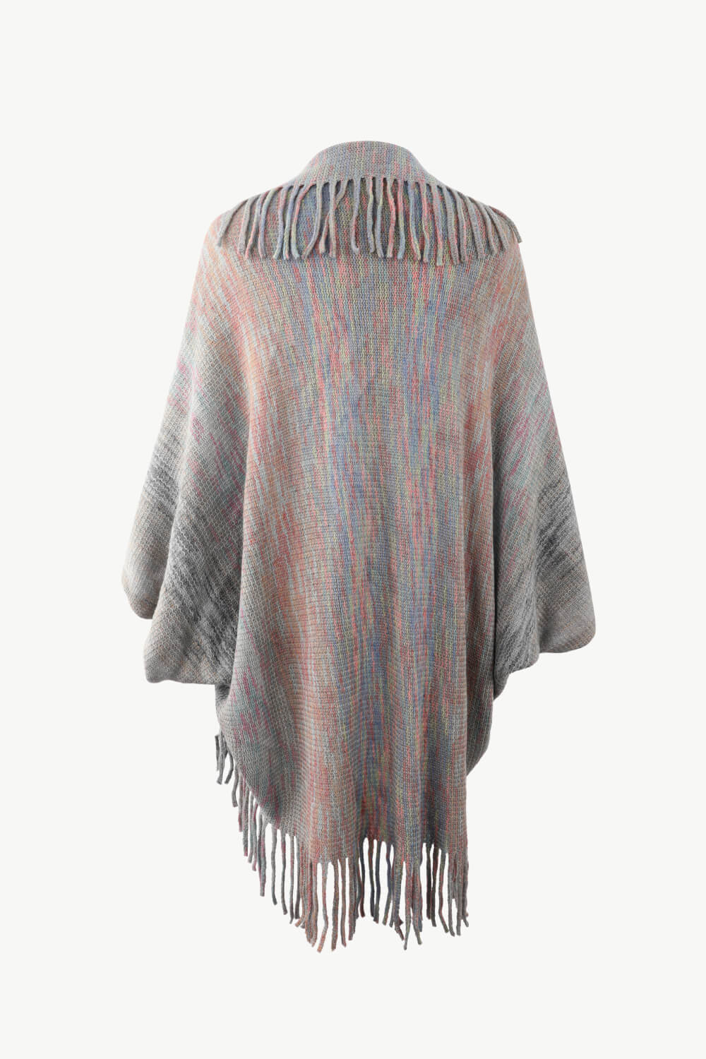 One Size Multicolored Fringe Trim Poncho