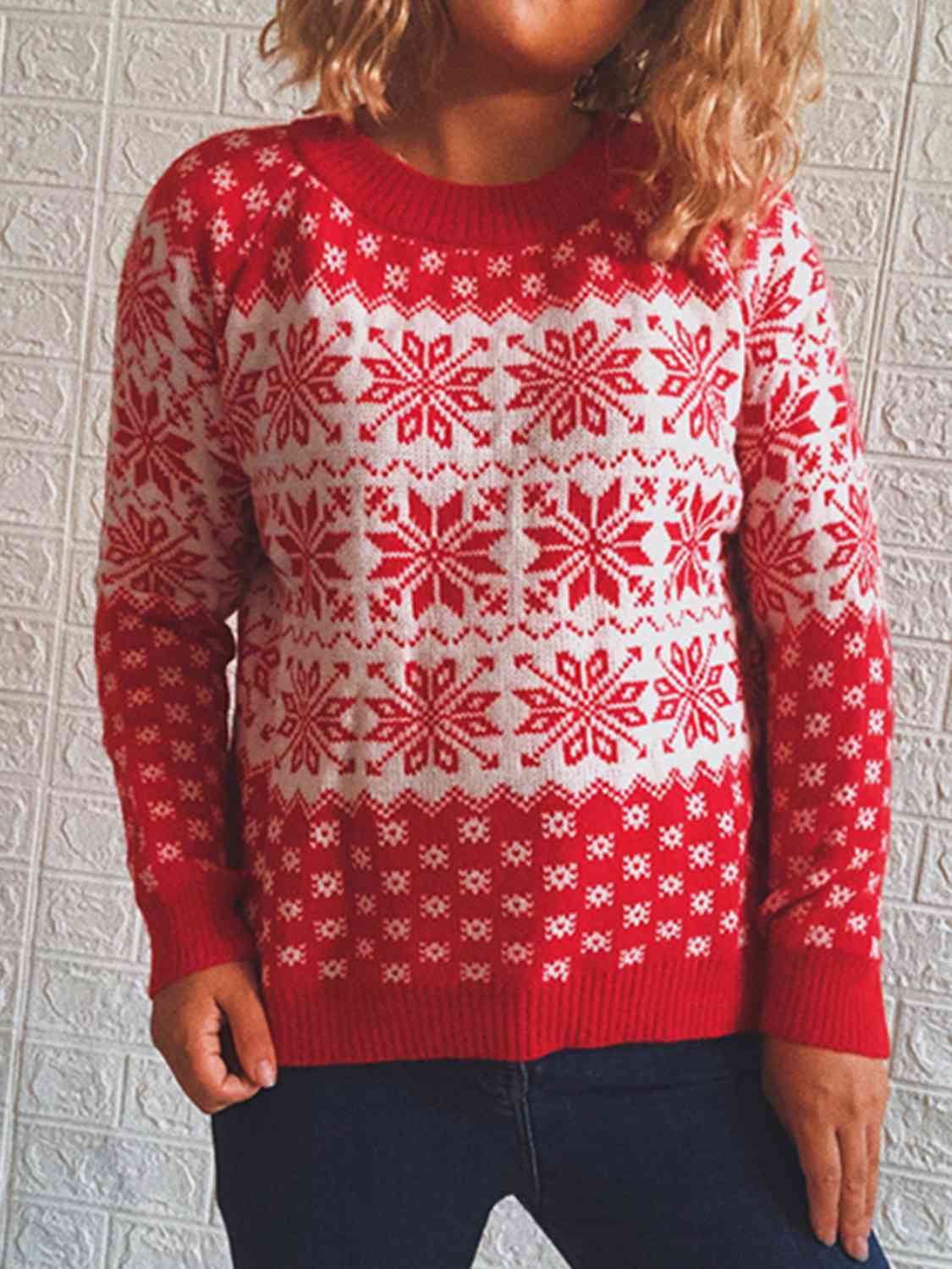 CHRISTMAS Snowflake Pattern Long Sleeve Sweater