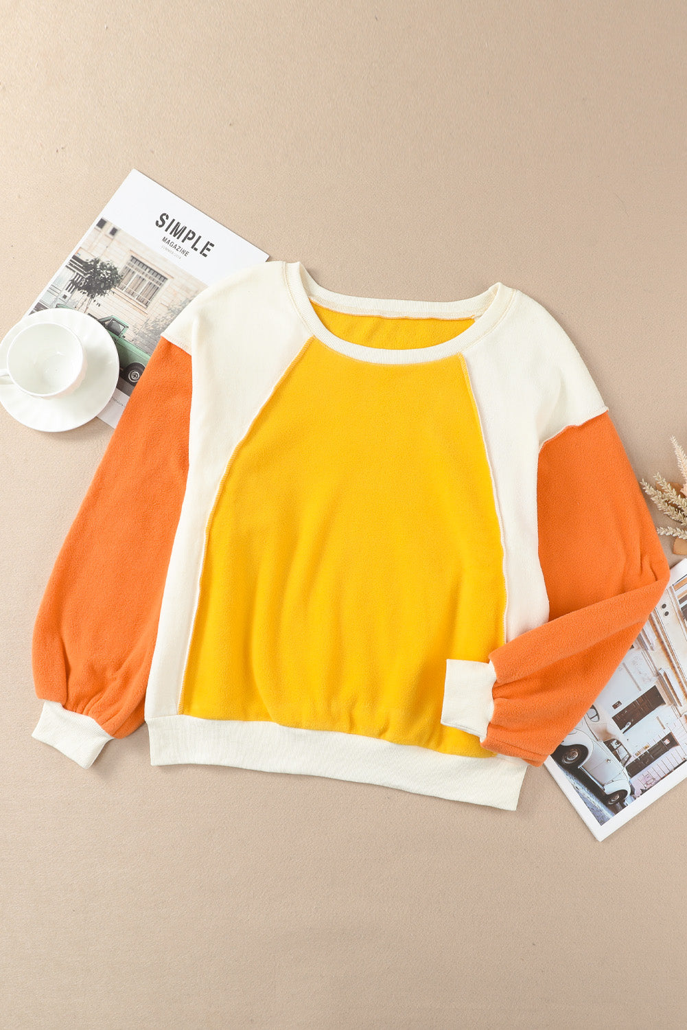 Malibu Dreams Round Neck Dropped Shoulder Color Block Sweatshirt